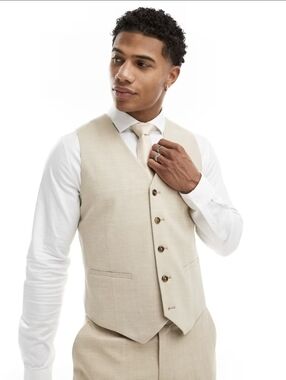 NWT ASOS DESIGN Beige Linen Mens Suit Vest Regular 44"